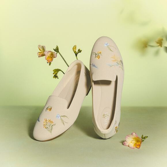 Vivaia Shoes - Vivaia Audrey Heeling Garden Embroidered Loafers French Floral Washable Knit 8.5
